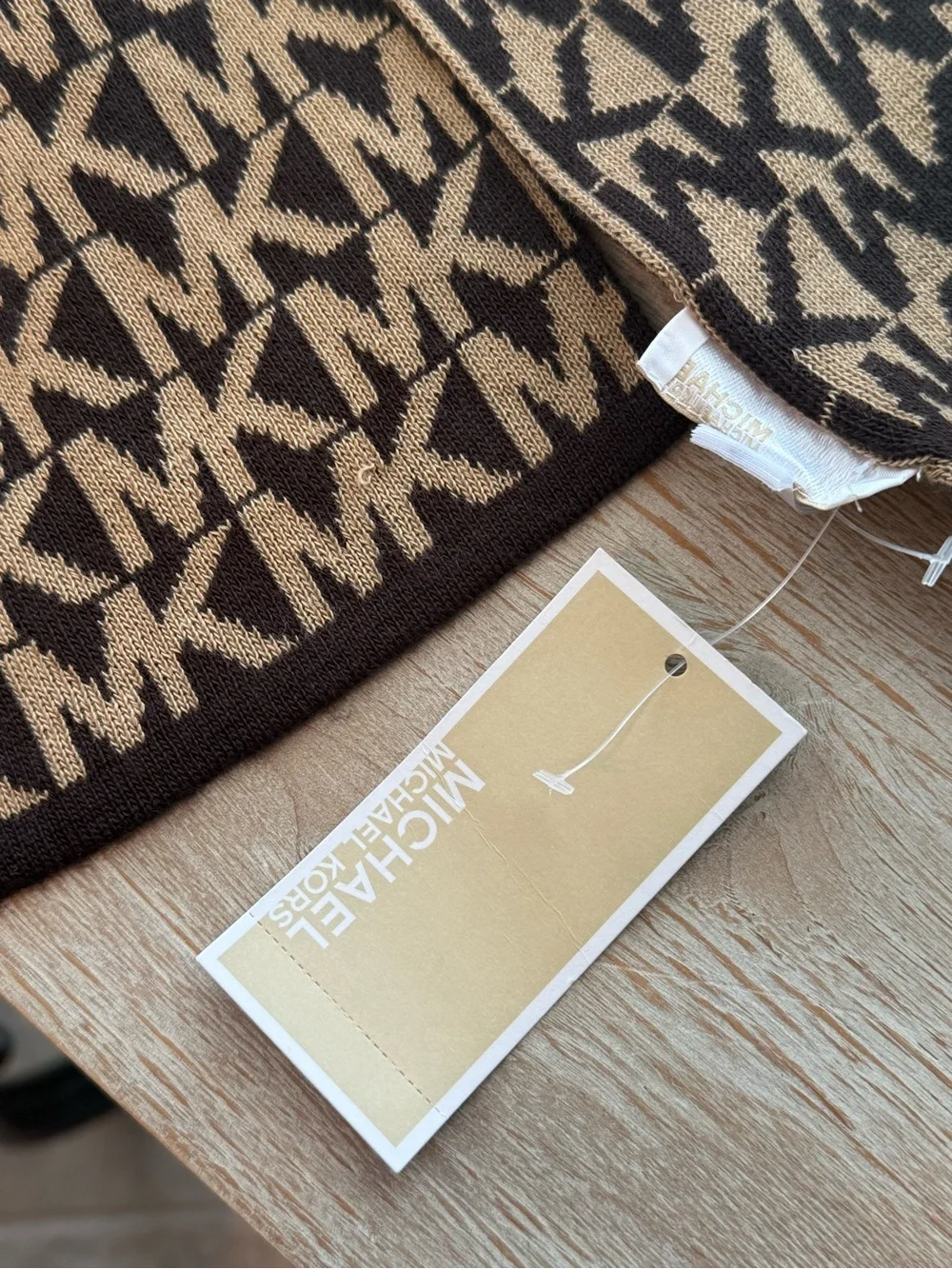 NWT Michael Kors MK Logo Knit Scarf Brown Tan Monogram Reversible